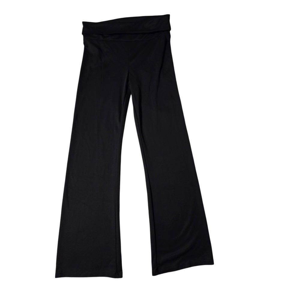 Bebe Black Fold-Over Waist Straight Leg Mid Rise Knit Yoga Pants M NWOT